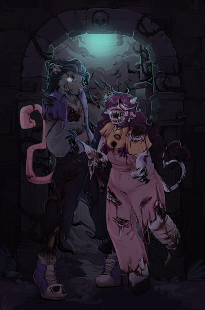 2 character fullbodies + complex bg